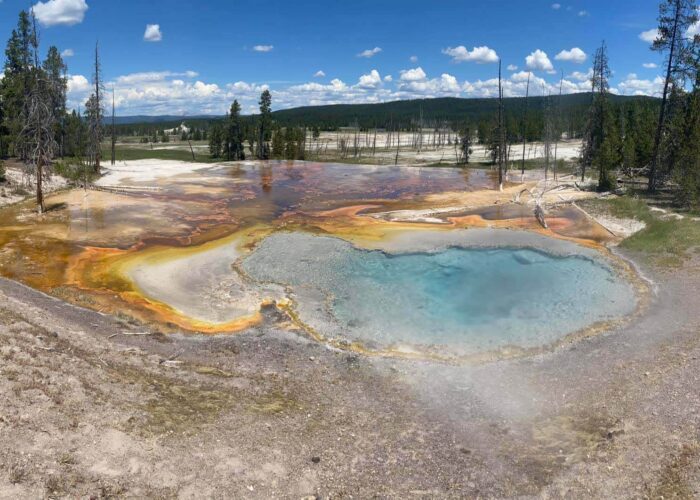 Hot spring in Norris Geyser Basin in Yellowstone National Park. Taken on a Teton Excursions tour of Yellowstone National Park.