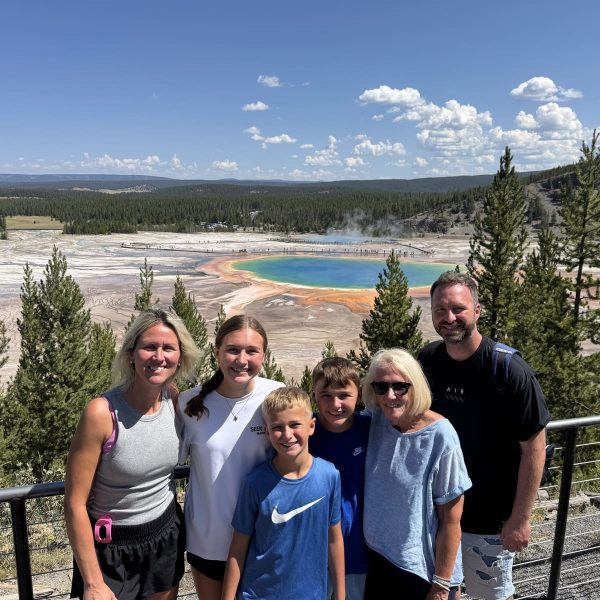 Guided family tour at Grand Prismatic Spring in Yellowstone National Park