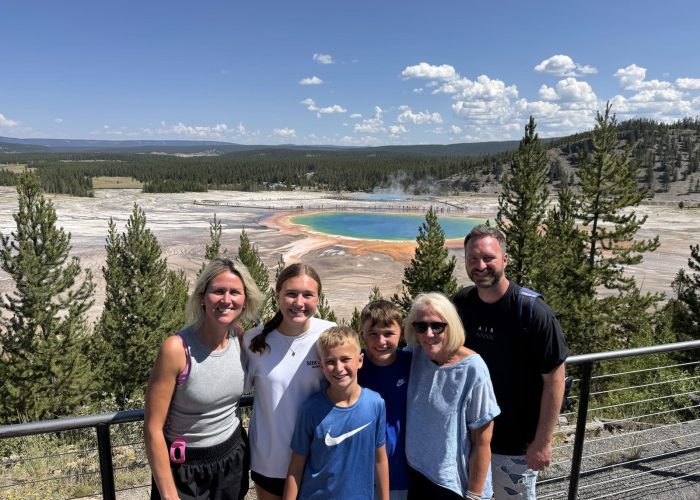 Guided family tour at Grand Prismatic Spring in Yellowstone National Park